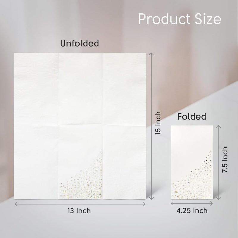 The Essential Concierge Stylish Gold Star Napkins, 100 White and Gold Dinner Napkins, Disposable 7.5 x 4.25 Inch Serviettes for Party or Wedding - Image 4